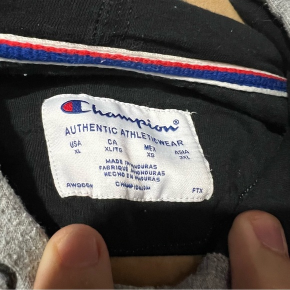 Champion Hoodie Sweatshirt Gray Logo Spellout Size XL Retro Loungewear Cozy - Picture 3 of 6